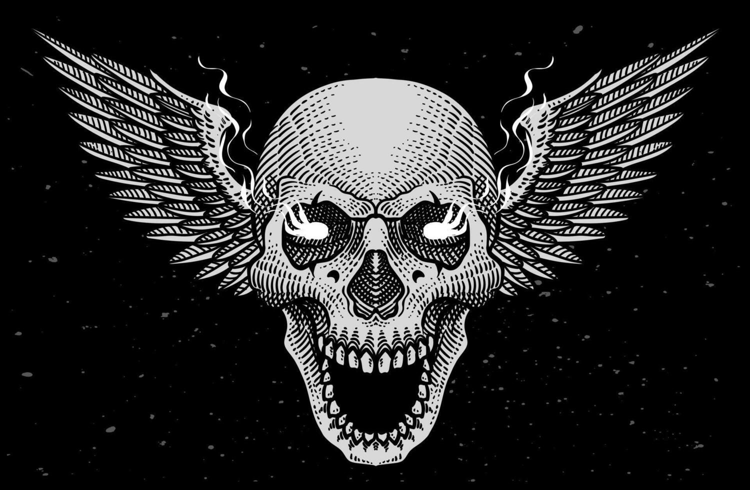 Artwork illustration grim reaper skull with wings drawing on a black background - Eps 10 vector