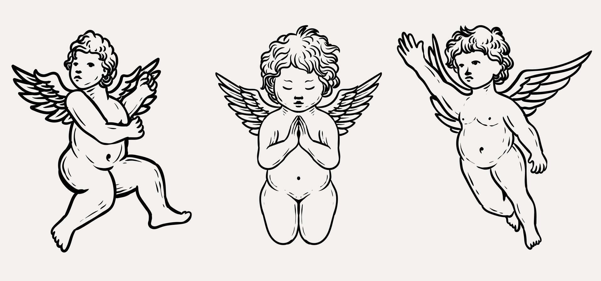Set cupid angel with monochrome style - Eps 10 vector
