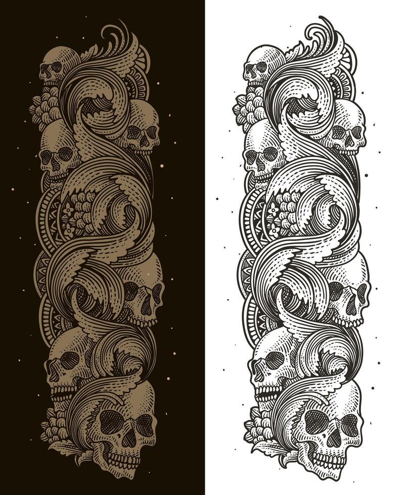 Illustration hand drawn skull engraving ornament - Eps 10 vector