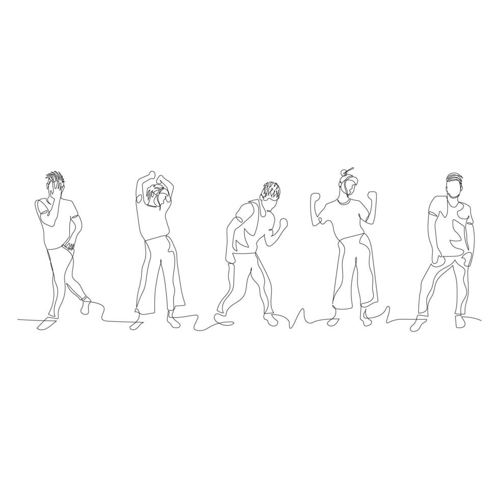 Continuous one line dancing people. Dance party. . vector