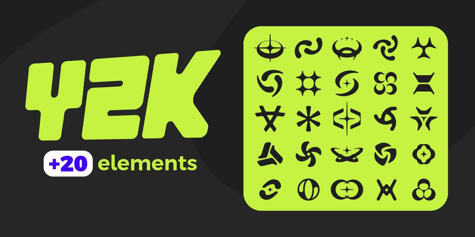 Y2K style set. Trendy retro futuristic geometric forms. vector