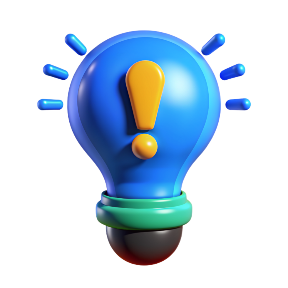 Light Bulb with Exclamation Mark 3d Render png