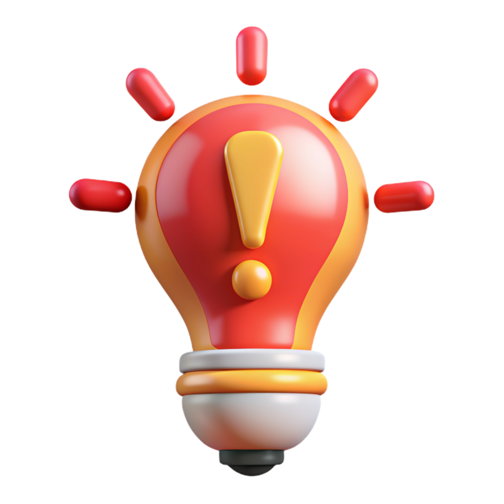 Light Bulb with Exclamation Mark 3d Rendering png