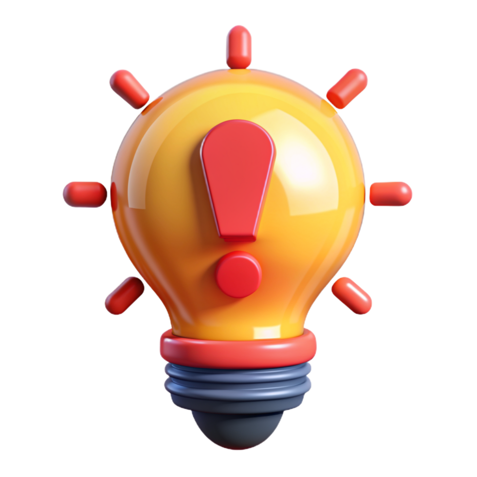 Light Bulb with Exclamation Mark 3d Icon png