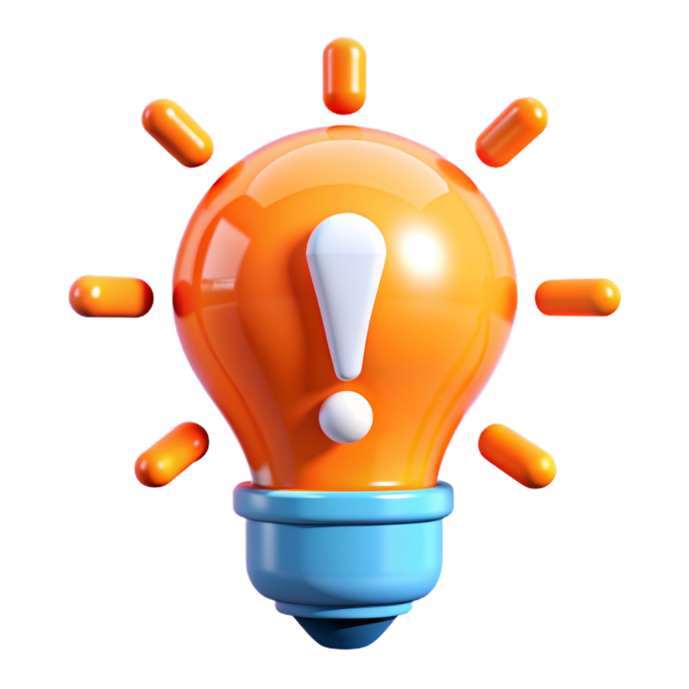 Light Bulb with Exclamation Mark 3d Illustration png