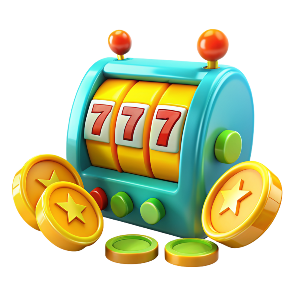 Casino Slot Machine with Gold Coins 3d Concept png