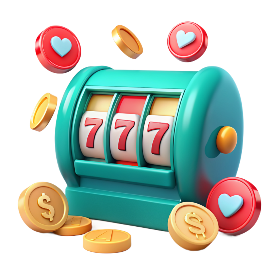 Casino Slot Machine with Gold Coins 3d Image png