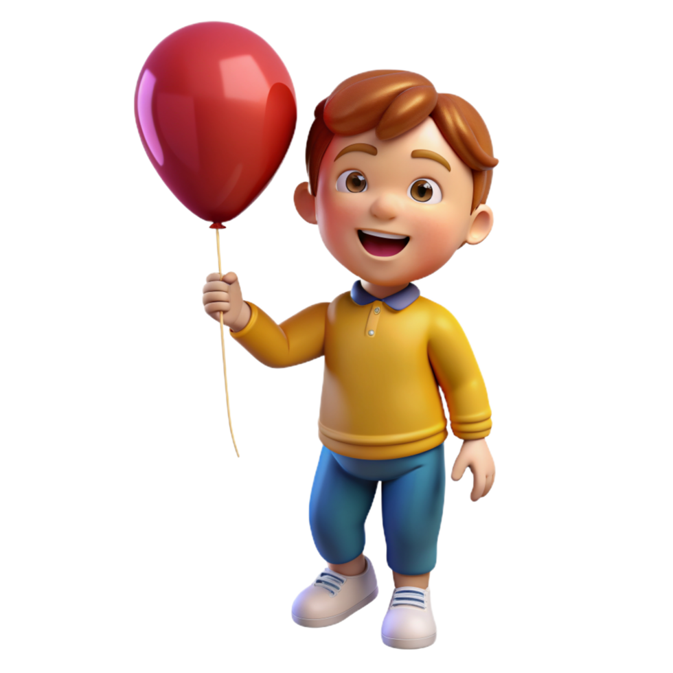 Happy Child Holding Balloon 3d Element png