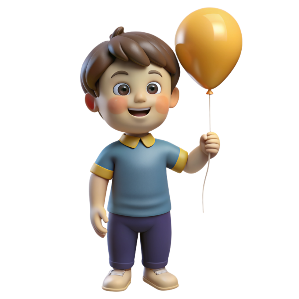 Happy Child Holding Balloon 3d Render png