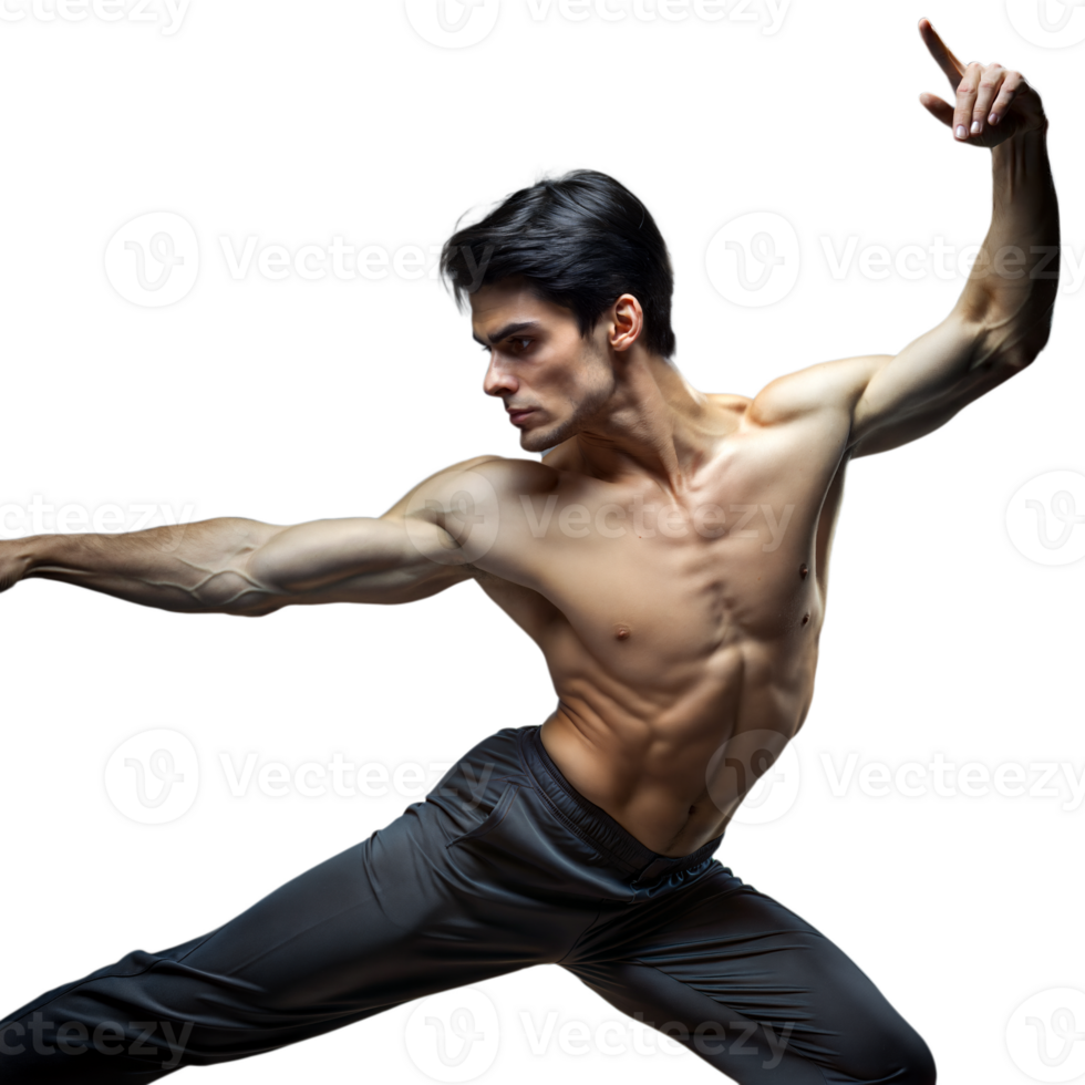 Muscular Man Performing Dance Pose on White Transparent Background png