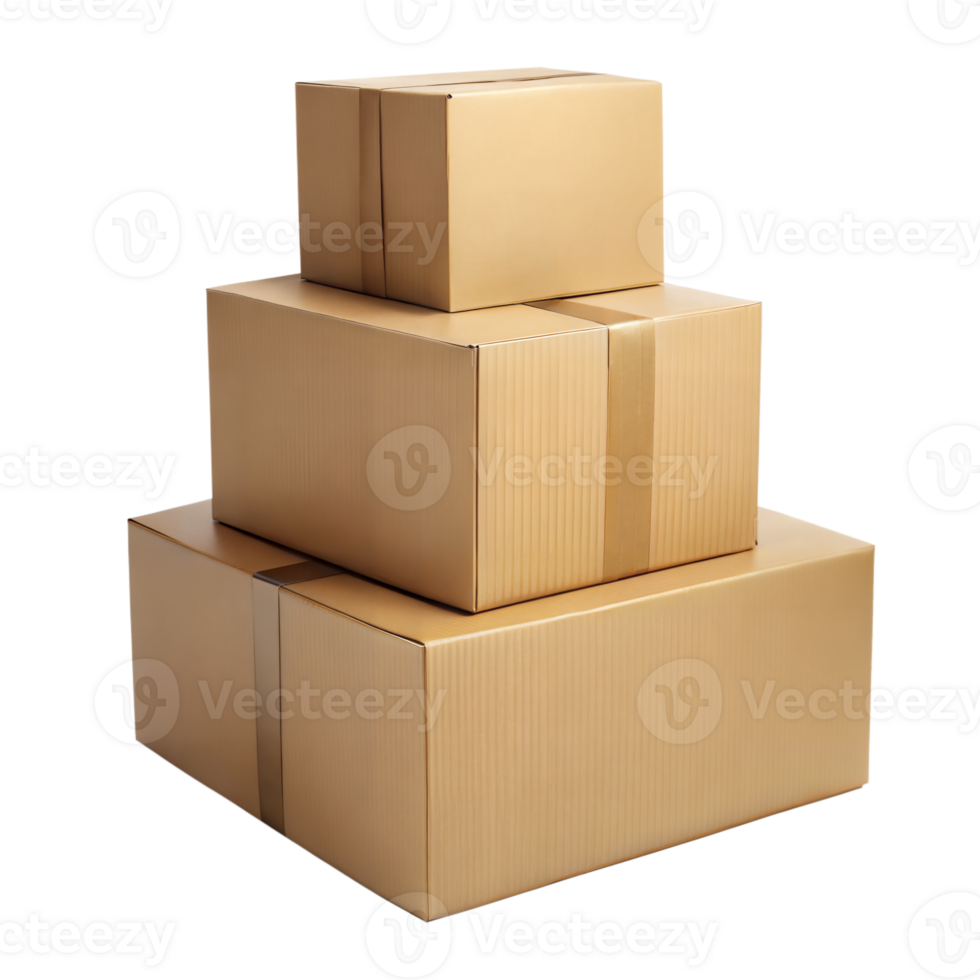 Stack of Brown Cardboard Boxes With Transparent Background for Shipping or Packaging Presentation png