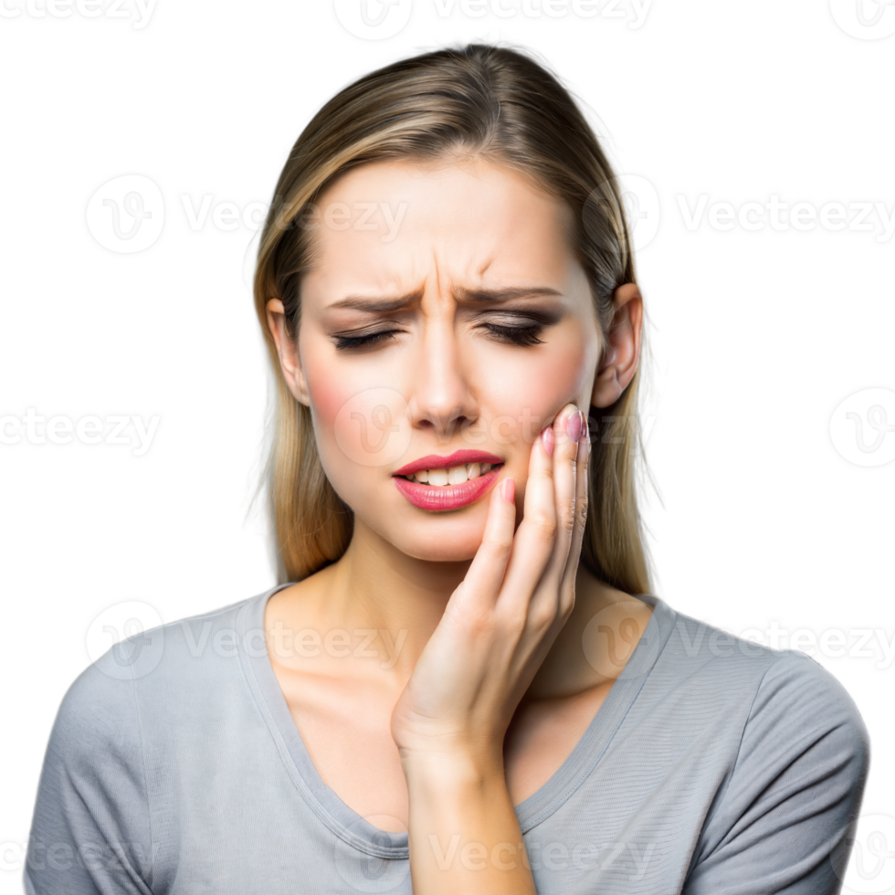 Woman Experiencing Tooth Pain While Holding Cheek png