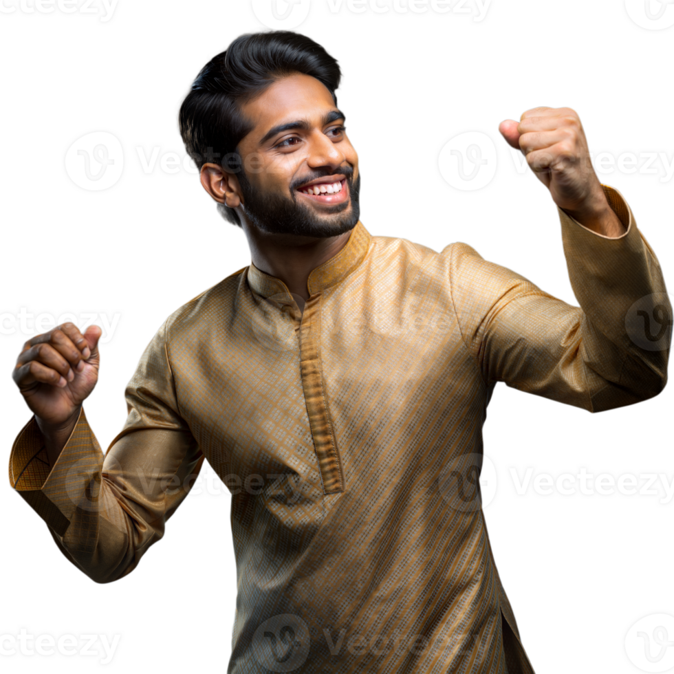 Joyful Man in Traditional Kurta Celebrating png