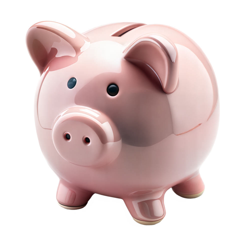 Glossy Pink Ceramic Piggy Bank on Transparent Background png