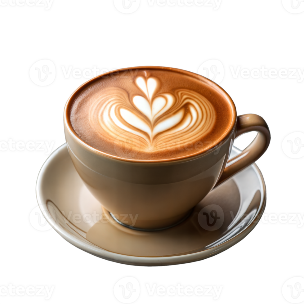 Freshly Brewed Cappuccino With Latte Art in a Brown Cup on a Saucer png