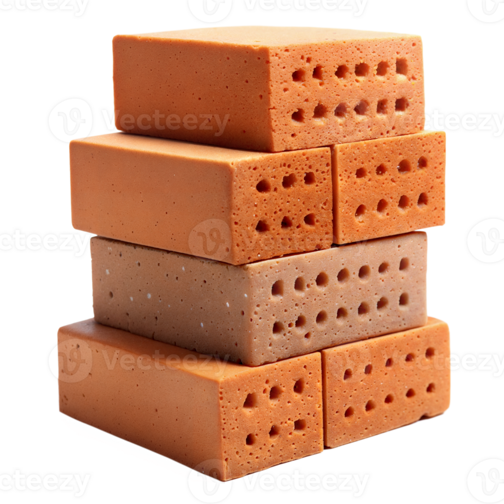 Stack of Perforated Red Bricks on Transparent Background png
