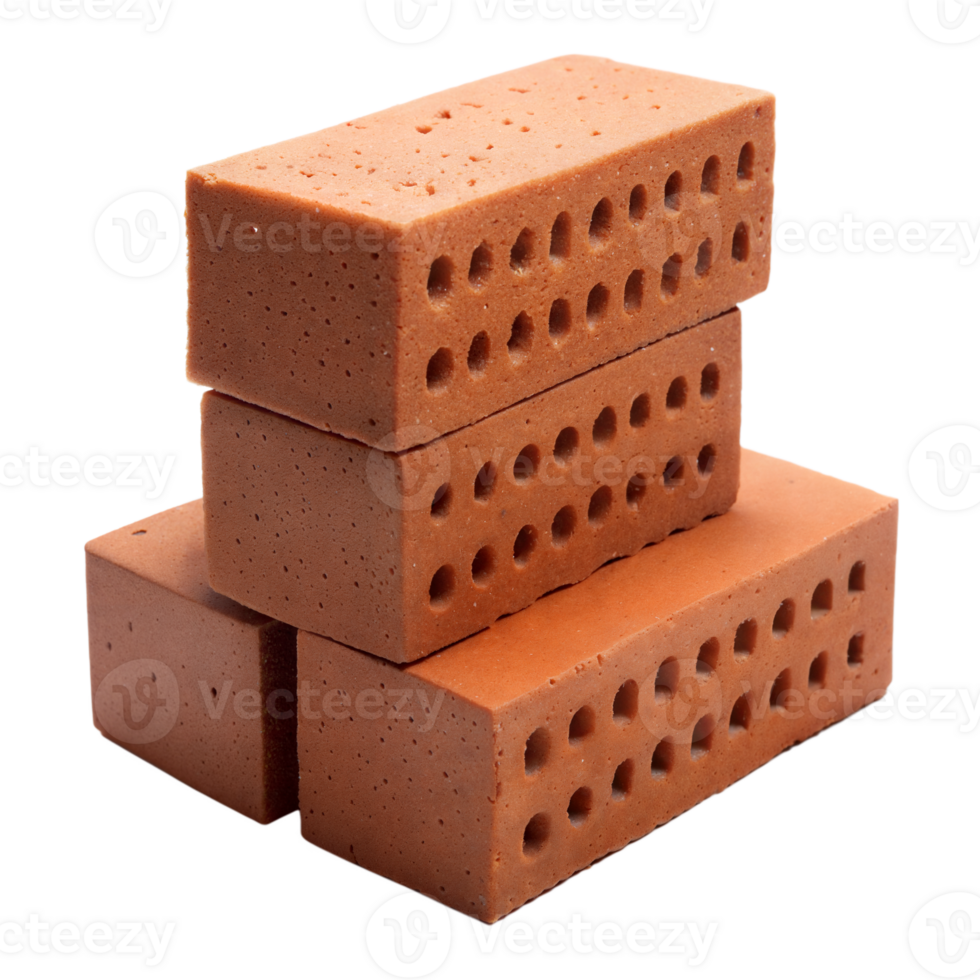 Four Red Clay Bricks Stacked Together Isolated on Transparent Background png