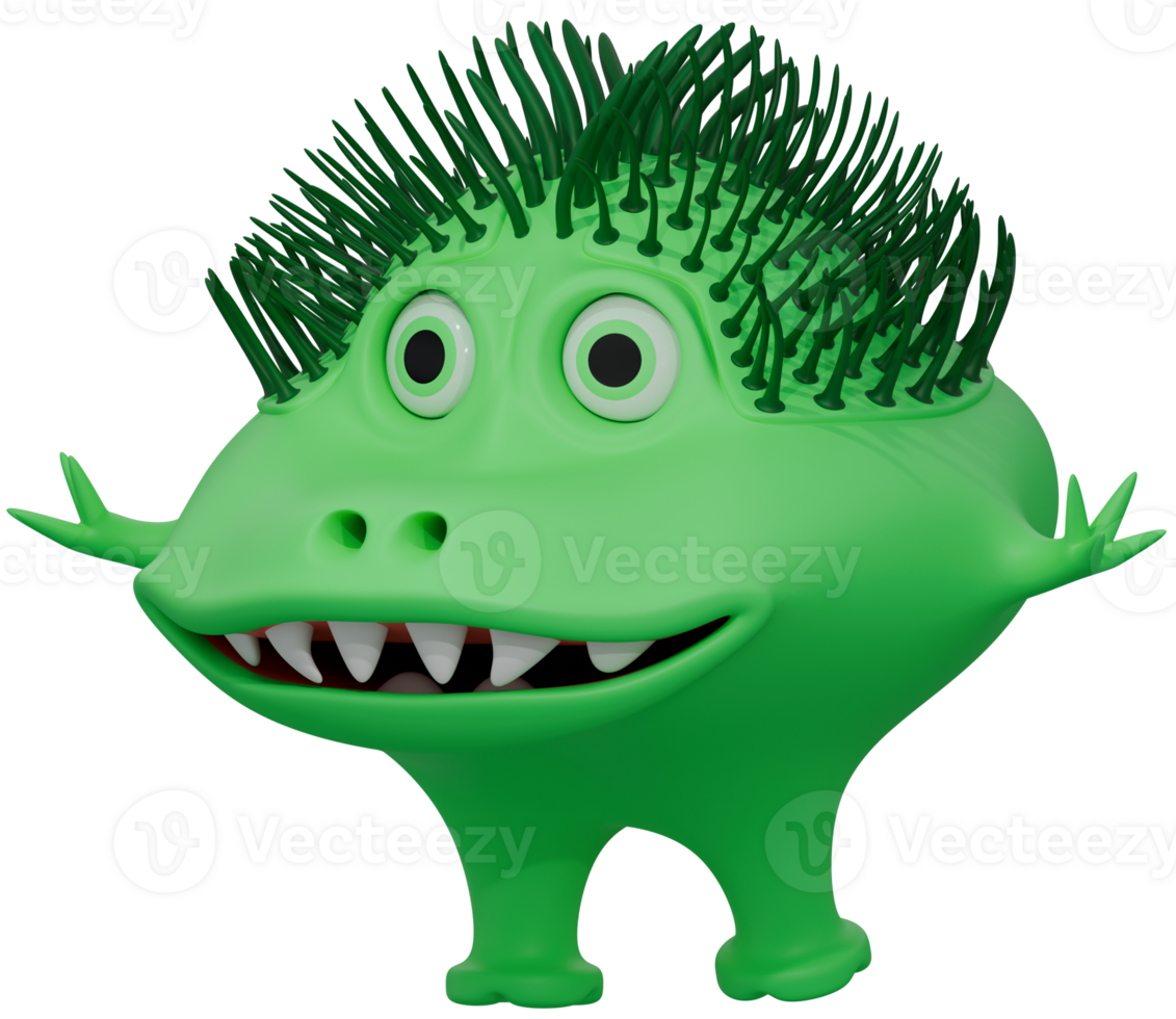 3d mostro spinoso contento verde png