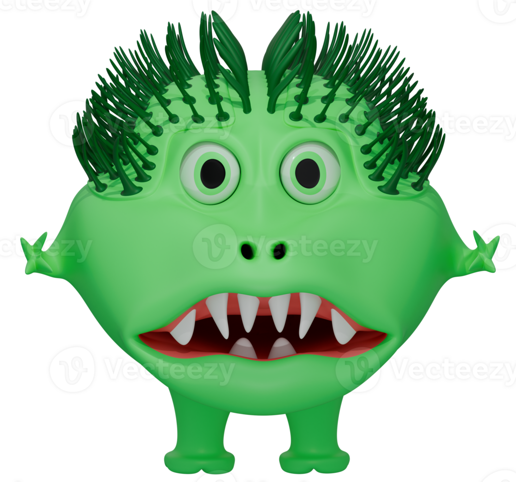 3D monster spiky angry green png