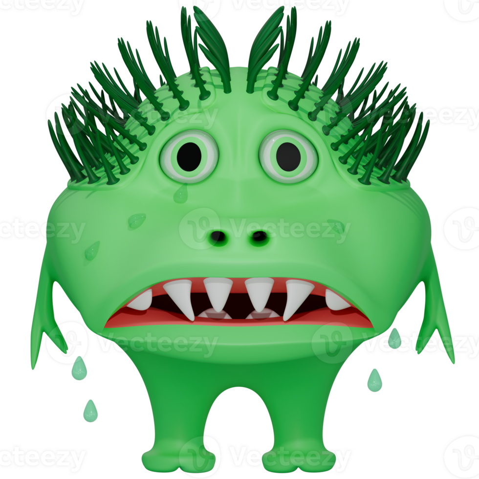 3D monster spiky crying green png