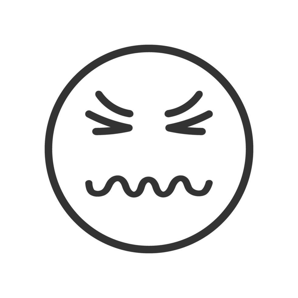Emoji face with confounded emotion, squiggly mouth, closed eyes and scrunched mimicry. Unhappy, sad, depressed symbol. Emoticon icon vector