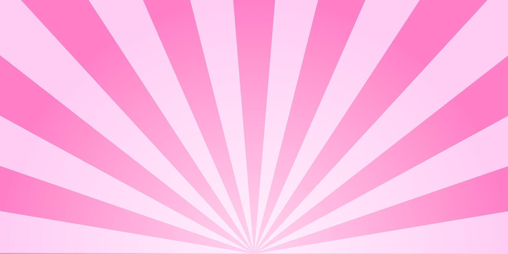 Pink radial lines. Rosy sunset or sunrise pattern. Manga book page design. Circus or carnival background. Strawberry bubble gum, sweet lollipop candy, ice cream texture vector