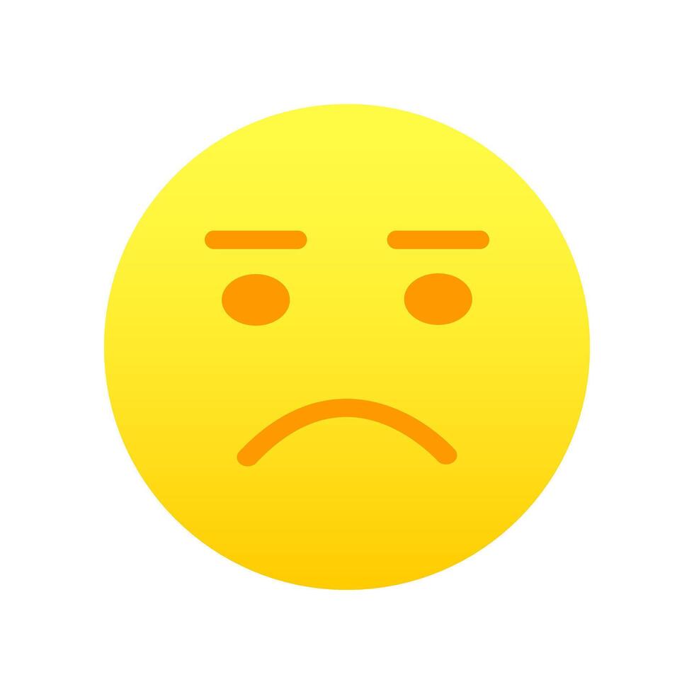Yellow emoji face with upset emotion, droopy mouth corners, dejected look, glumness mimicry. Unhappy, sad, depressed emotion. Emoticon icon vector
