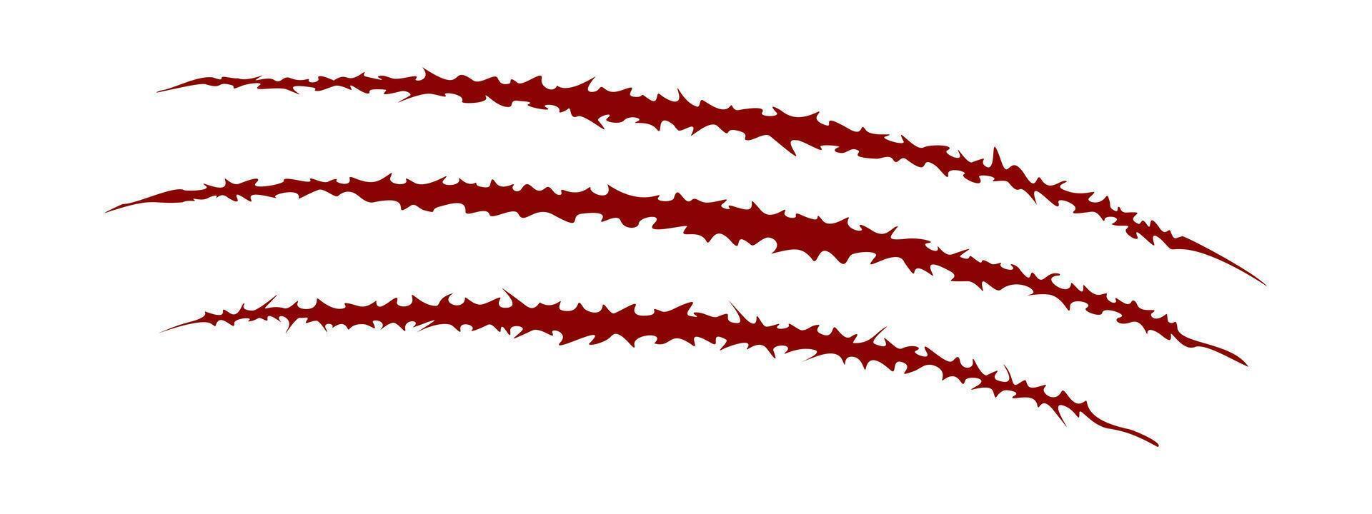 Blood scratch claws mark icon. Long trail of wild animal, monster or dinosaur talons. Sharp torn edges texture isolated on white background. Laceration print vector