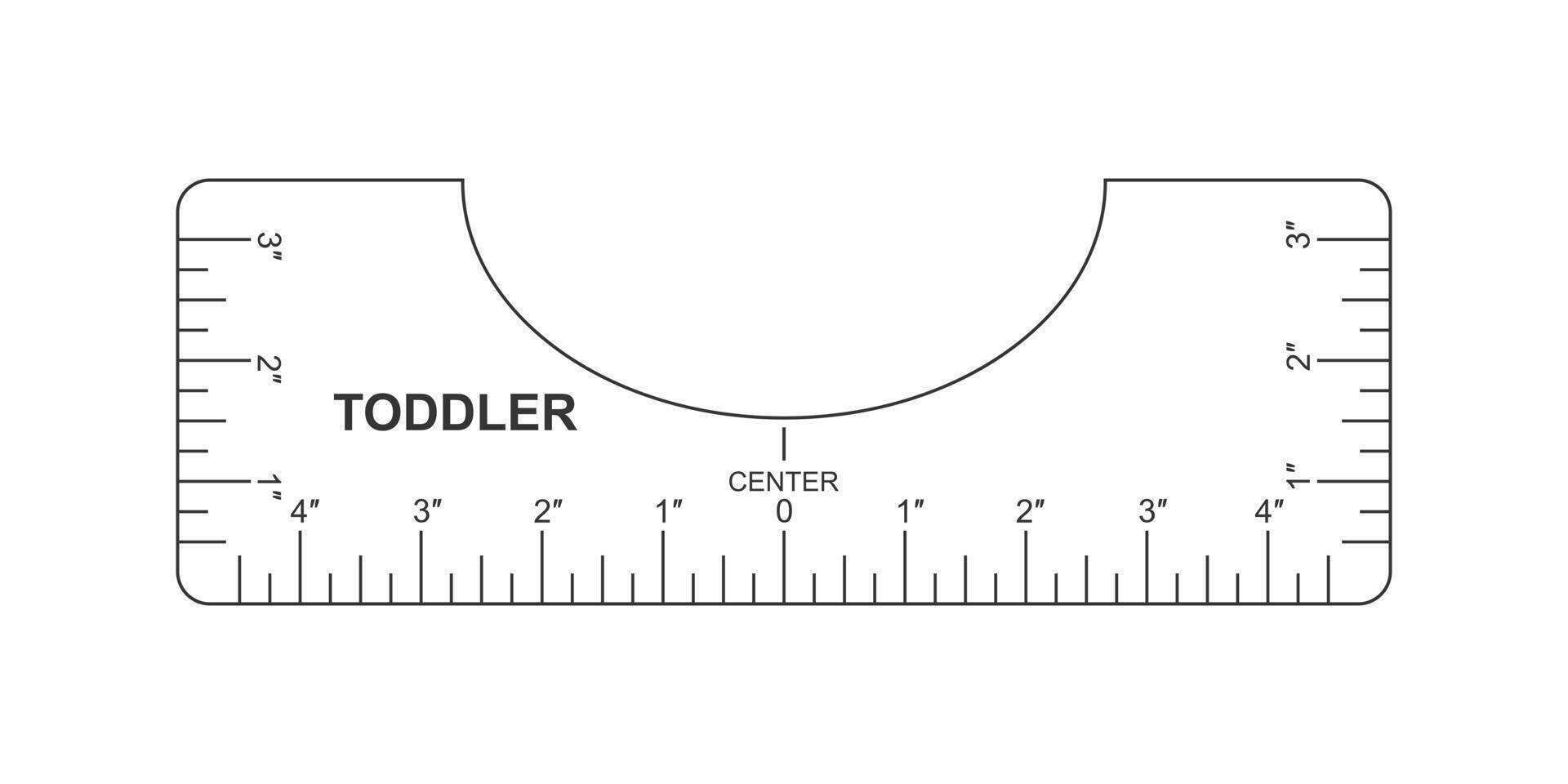 T shirt alignment guide. Toddler size template. Ruler for centering clothing design. Sewing measurement tool with markup and numbers for laser print and cutting vector