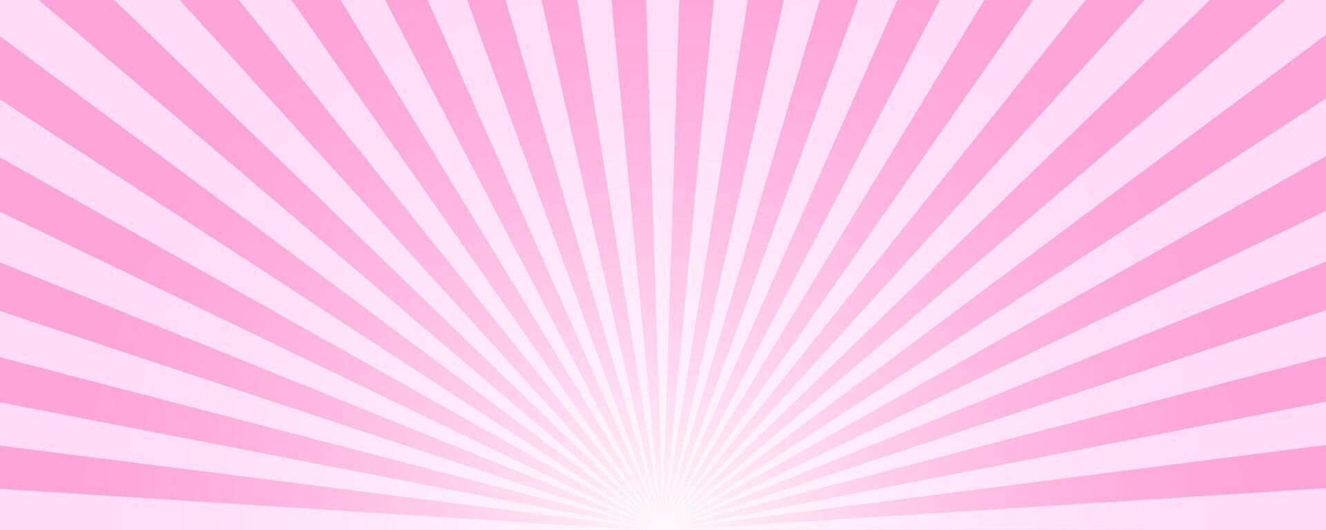 Pink radial lines. Rosy sunset rays pattern. Manga book page design. Circus or carnival background. Strawberry bubble gum, sweet lollipop candy, ice cream texture vector
