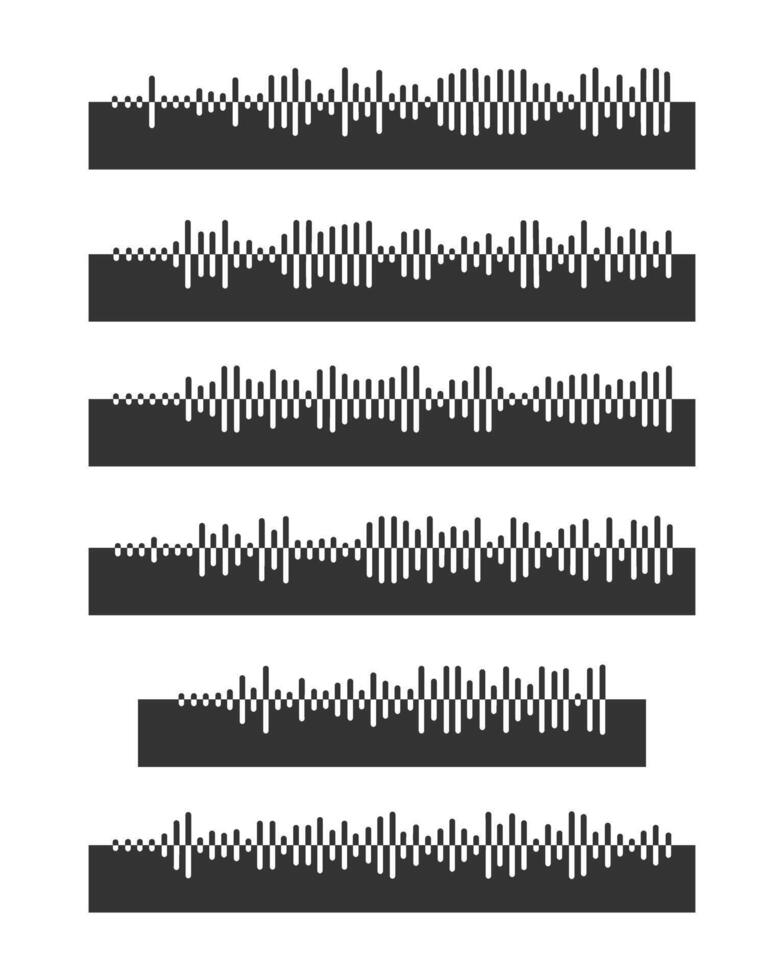 Set of sound wave icons. Pulse pictograms. Radio signal signs. Voice message, audio file symbols. Messenger, radio, podcast mobile app, media player graphic elements vector
