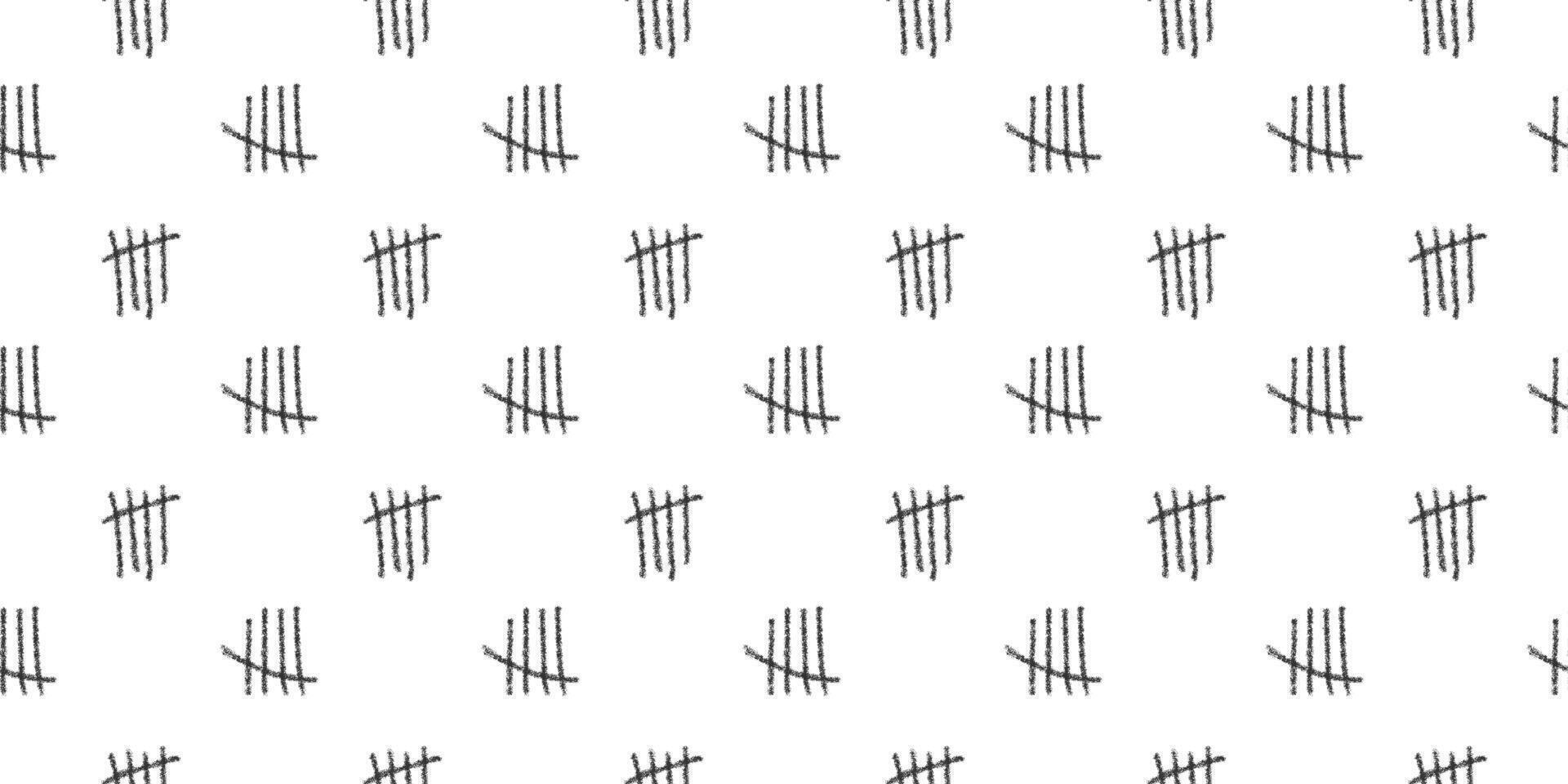 Charcoal tally marks seamless pattern. Number 5 symbols background. Day counting signs on prison wall. Scrapbooking or wrapping paper, fabric print, cloth design vector