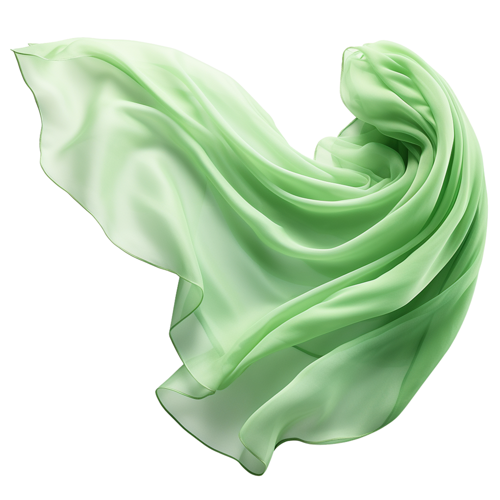 Abstract green silk flying isolated on transparent background png
