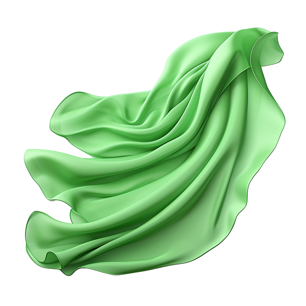 Abstract green silk flying isolated on transparent background png