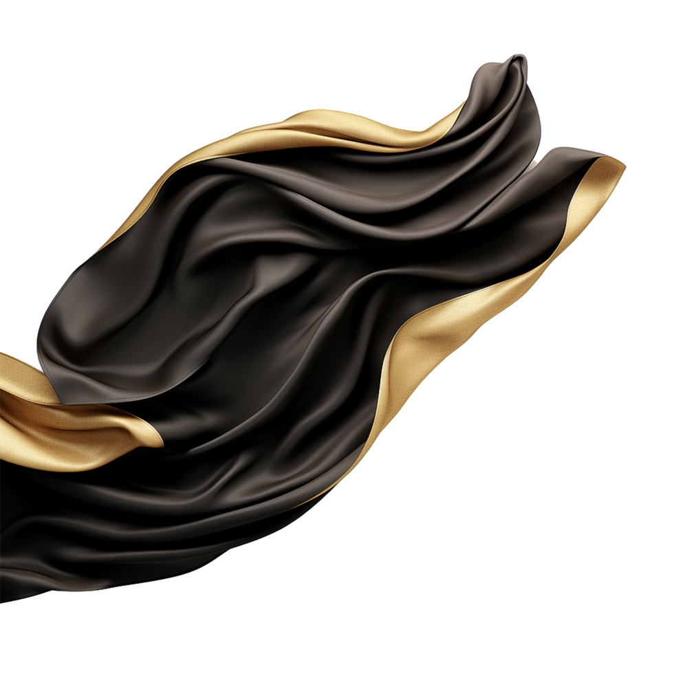 Black and golden silk flying isolated on transparent background