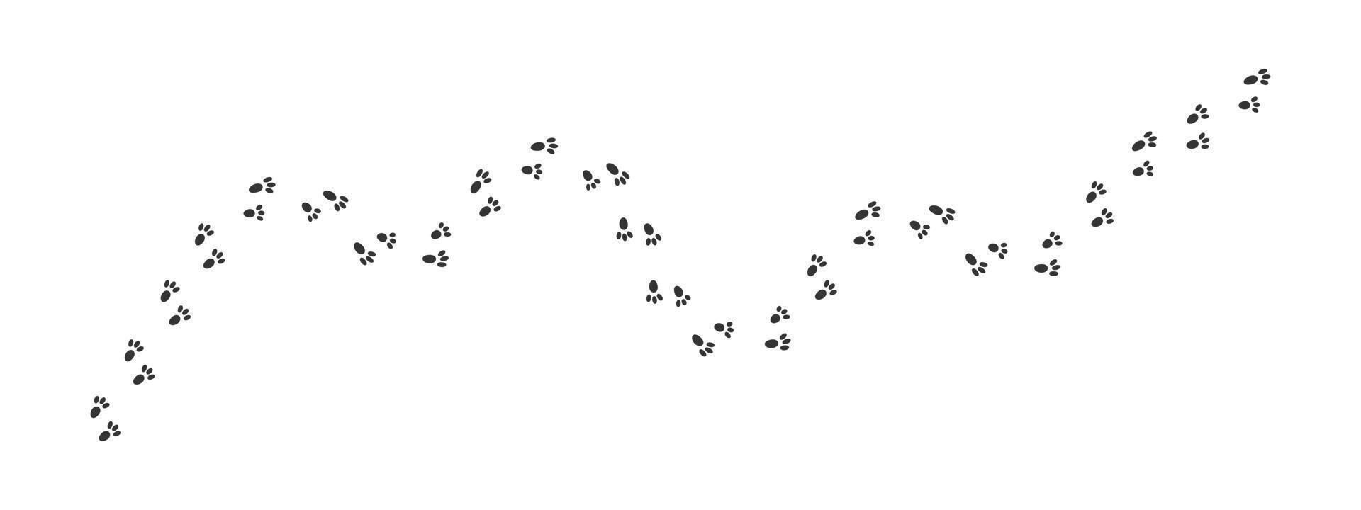 Bunny pawprints waving track. Hare feet steps. Wet or mud rabbit paw silhouettes. Trace of running or walking wild animal vector