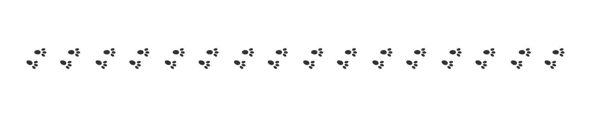 Bunny pawprints border. Hare feet steps. Wet or mud rabbit paw silhouettes. Trace of running or walking wild animal vector