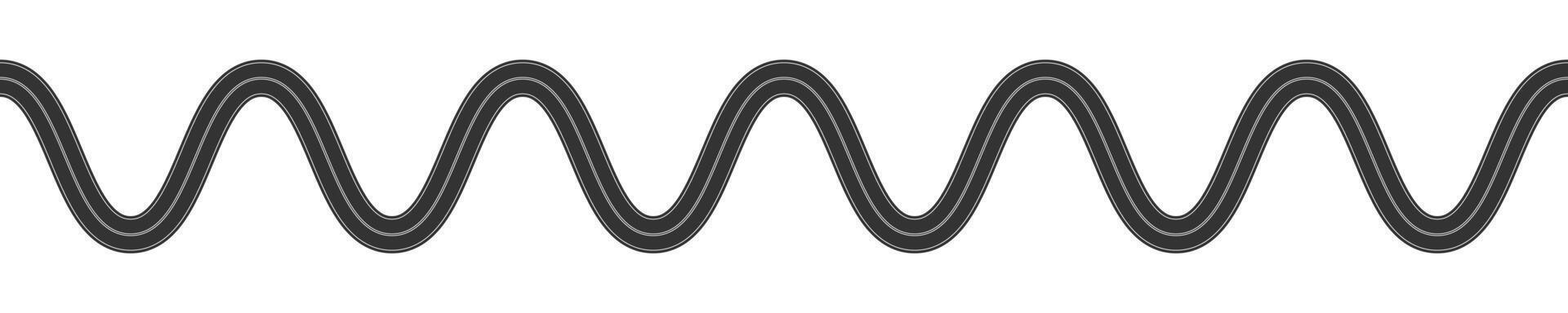 Empty serpentine road with marking. Element of winding roadway isolated on white background.Top aerial view. Seamless waving highway template vector