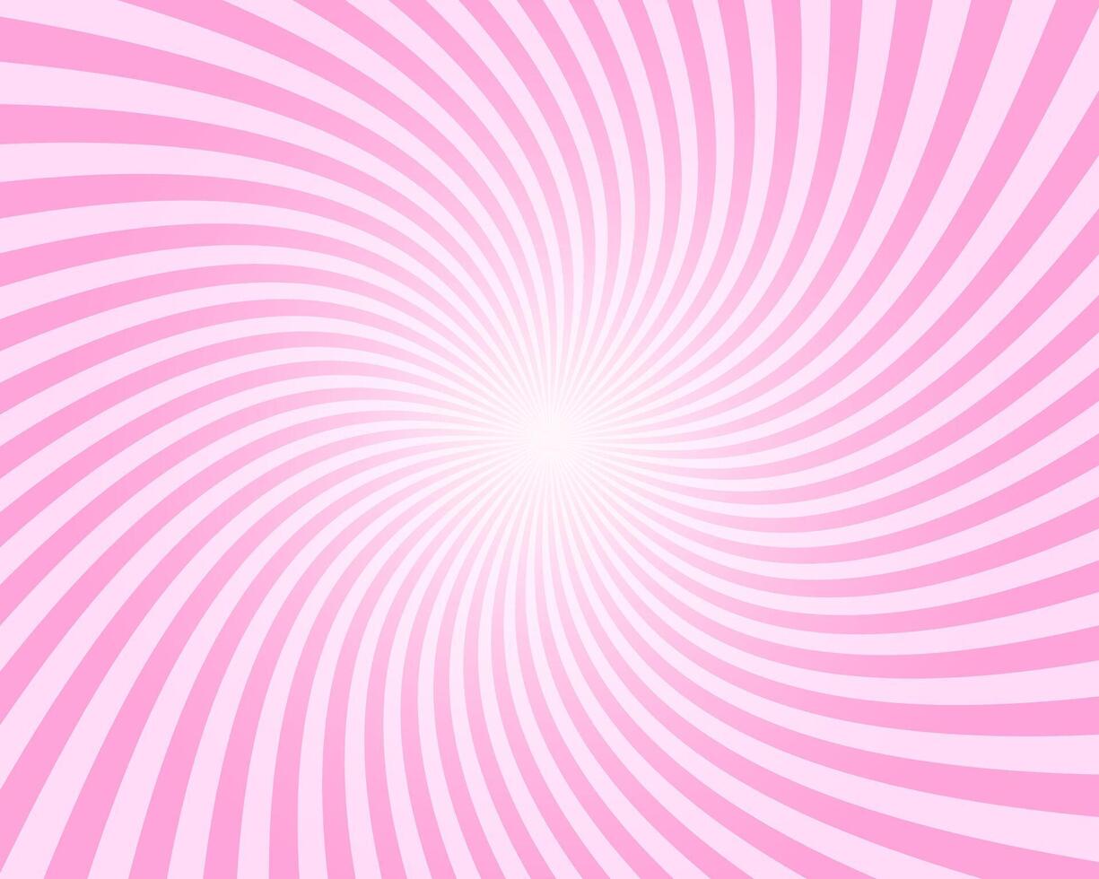 Rosy sunset, swirled pink radial stripes, pinwheel pattern. Circus, carnival or festival vortex background. Strawberry bubble gum, sweet lollipop candy, ice cream texture vector