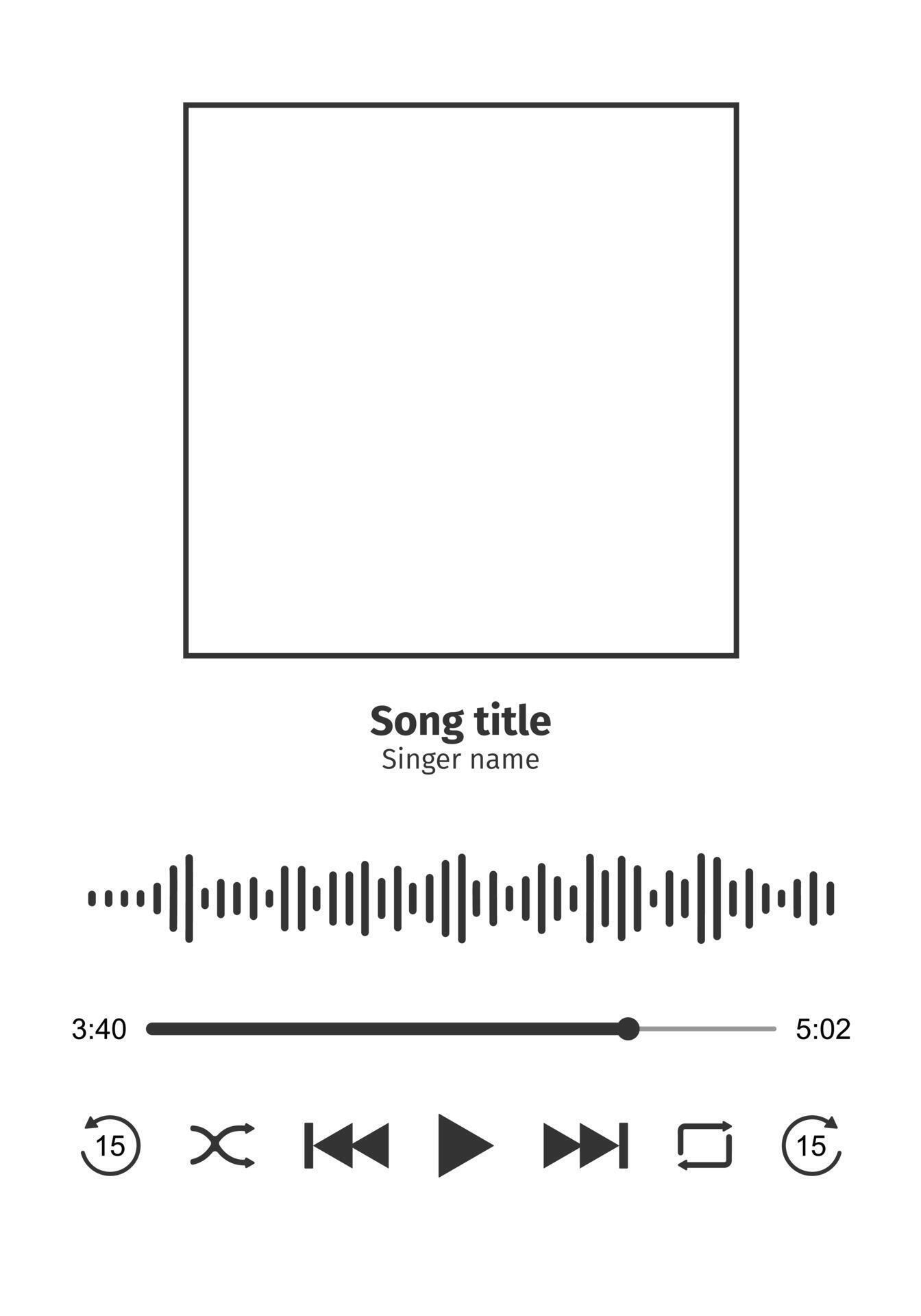Audio player interface with frame for song cover, sound wave, loading Audio player interface with frame for song cover, sound wave, loading