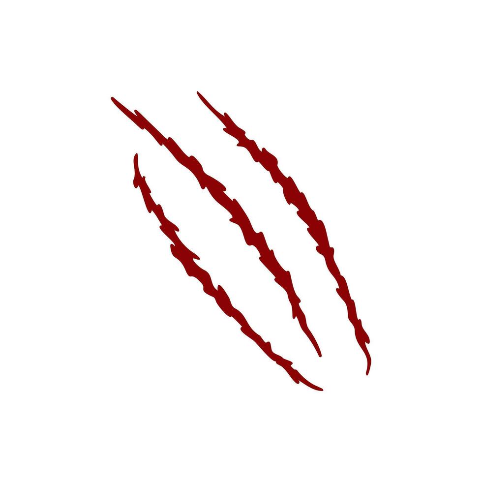 Blood scratch claws mark of wild animal. Monster or dinosaur talons trace. Red sharp torn edges texture isolated on white background. Scary symbol on the wall vector