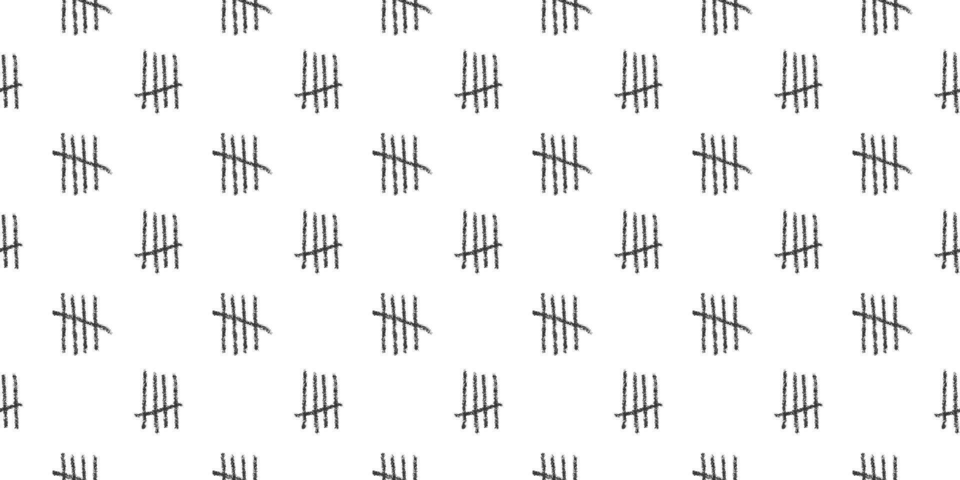 Charcoal tally marks background. Seamless pattern with number 5 symbols. Day counting signs on prison wall. Scrapbooking or wrapping paper, fabric, cloth design vector