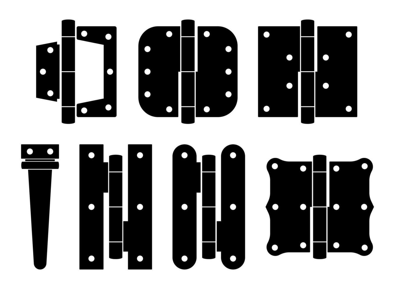 Section of steel door hinges. Classic And Industrial Ironmongery. Metallic equipment for attached. vector