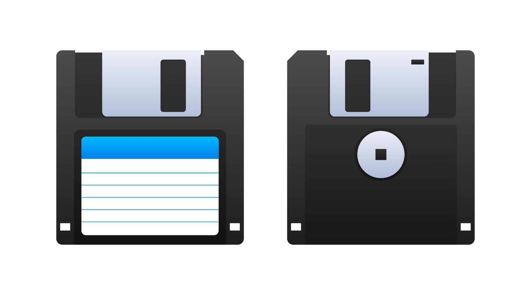 Floppy disk on white background. HD diskette old data media. Storage medium used for data storage. vector