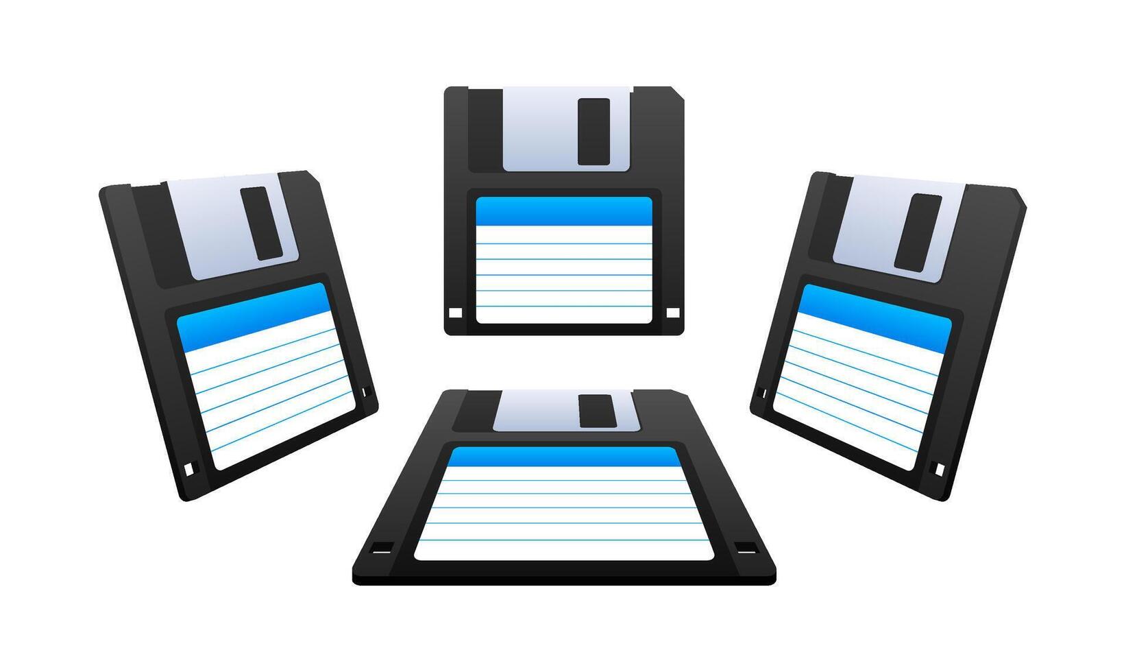 Floppy disk on white background. HD diskette old data media. Storage medium used for data storage. vector