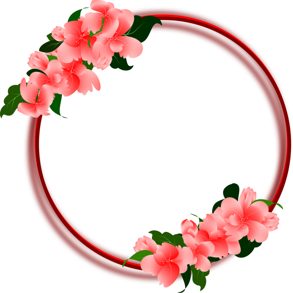 Circle frame with beautiful pink flowers bouquet border line png