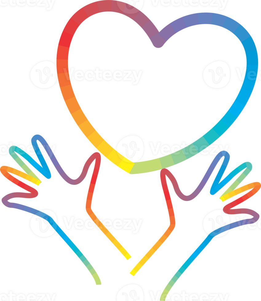 Rainbow heart and hand icon png