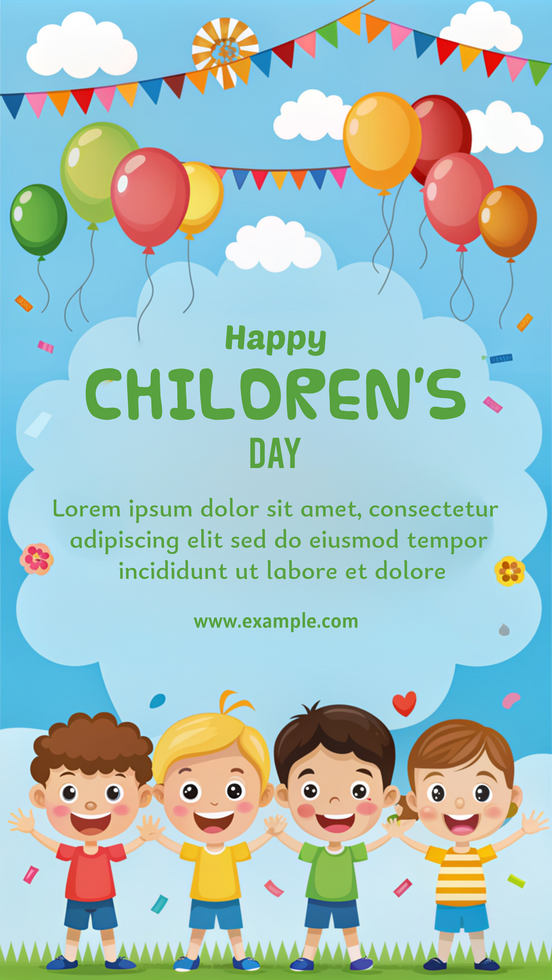 A poster for a children's day celebration with balloons and kids psd