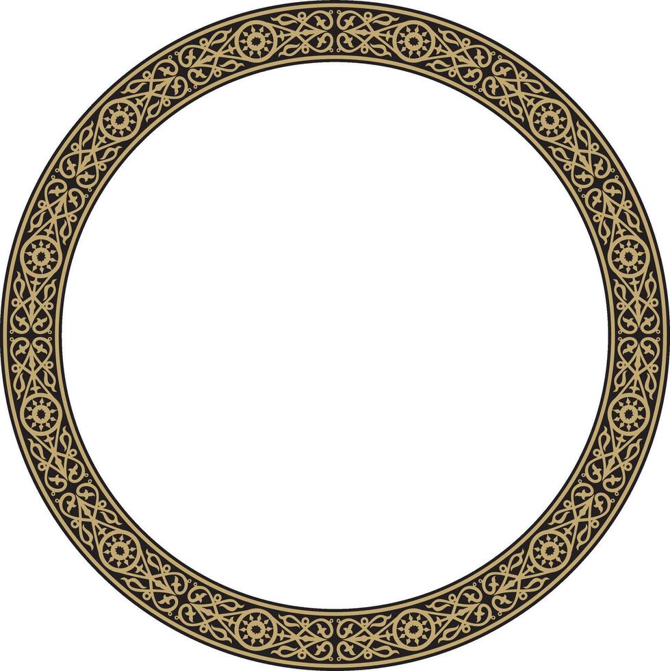 gold and black round Yakut ornament. Endless circle, border, frame of the northern peoples of the Far East. vector