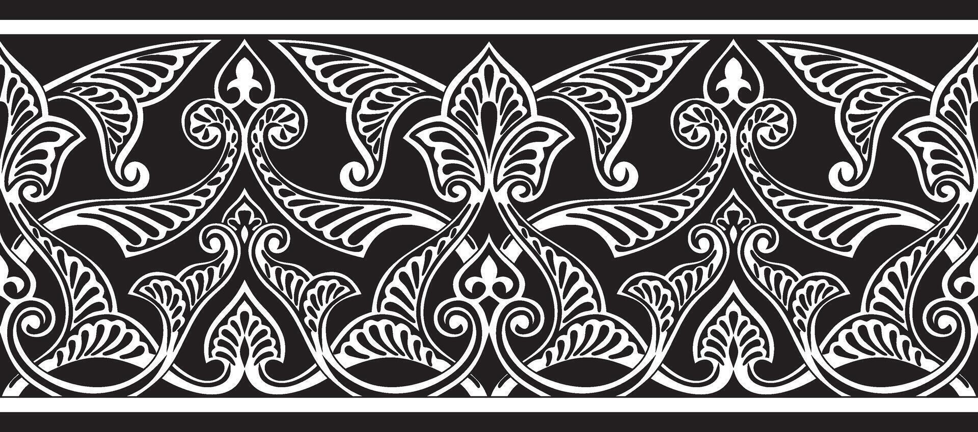 seamless monochrome oriental ornament. Endless black Arabic patterned border, frame. Persian painting. Suitable for sandblasting, laser and plotter cutting. vector